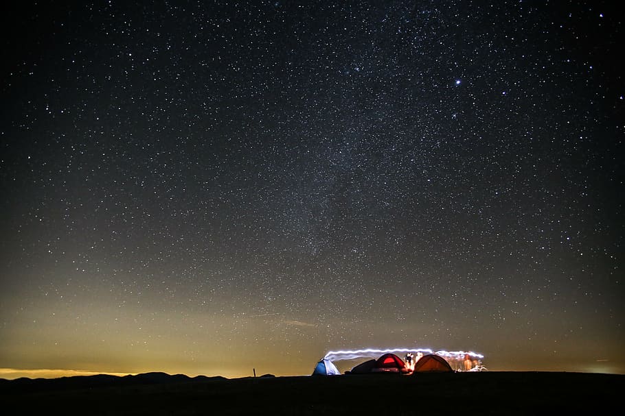 white, brown, tent bellow, black, nightsky, starry sky, night sky, star, night sky stars, astronomy