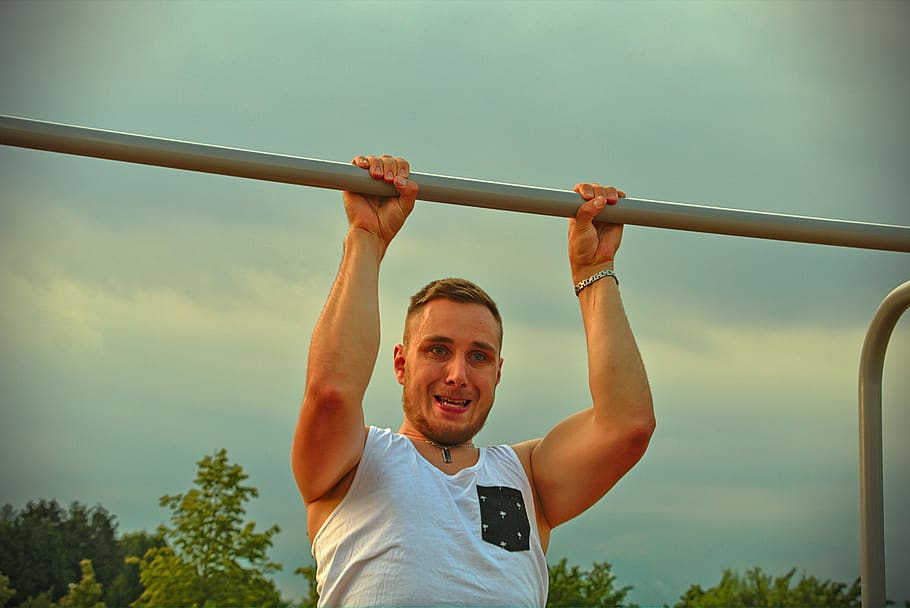 people, workout, athlete, man, outdoor, strength, healthy, sunset, evening, playground