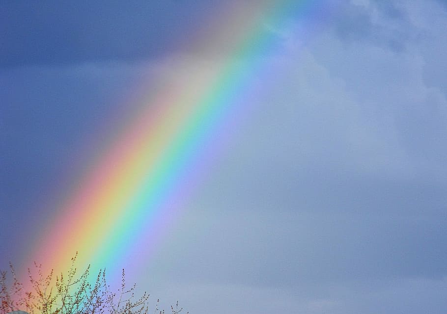 虹, 色, 空, 自然, 嵐, 雨, カラースペクトル, レインボーカラーパレット, 青, 背景