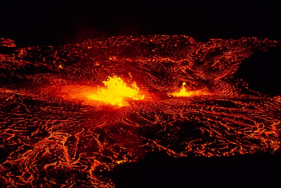 black, red, Lava, volcano, eruption, night, heat, flow, landscape, active
