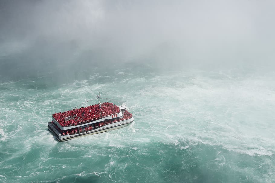 niagara falls, red, turquoise, water, waterfront, sea, nautical vessel, transportation, day, motion