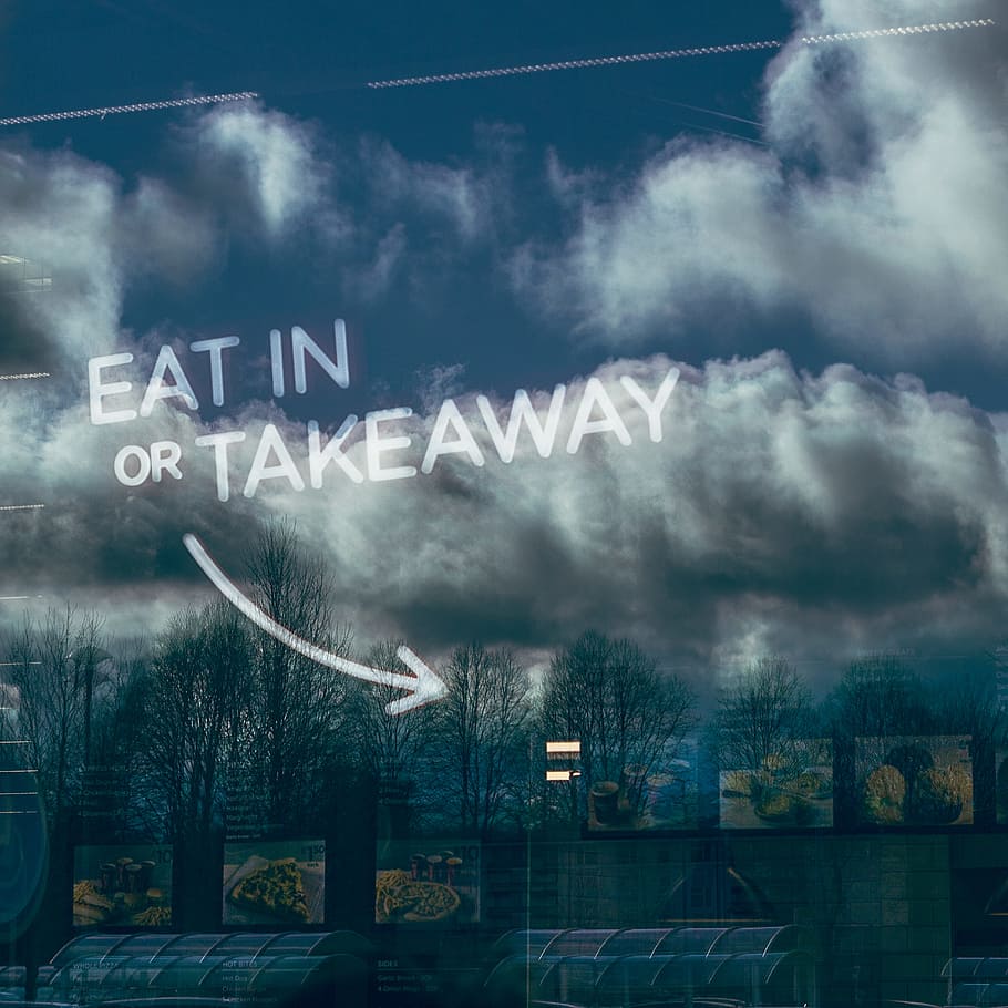 takeaway window sign, Eat, Takeaway, Window, Sign, neon, typography, cloud - Sky, nature, sky