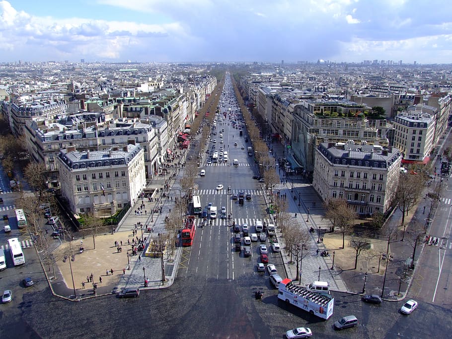 aéreo, fotografía, París, Francia, Ciudad, Edificios, urbano, calles, horizonte, arquitectura