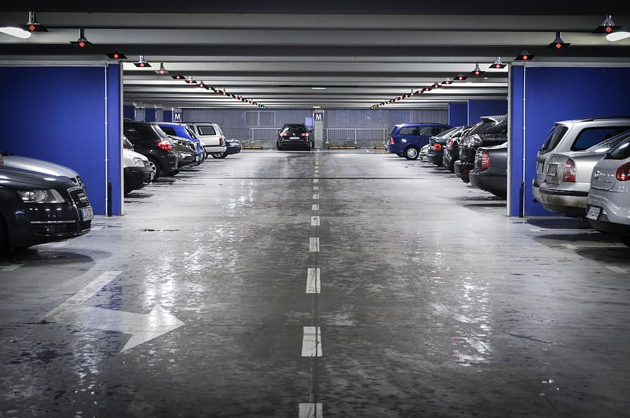 assorted-color vehicles, parking, underground parking, cars, multilevel, the vehicle, car, shopping mall, transportation, parking Lot