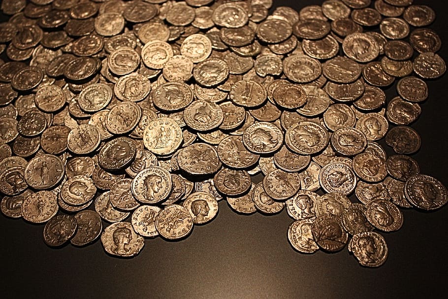 круглая серебряная монета много, римские, золотые монеты, антиквариат, монеты, старые, сестерциев, деньги, италия, римляне