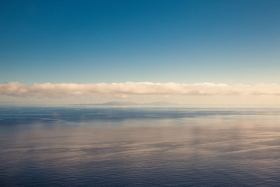 body, water, white, sky, blue, ocean, sea, horizon, clouds, tranquility