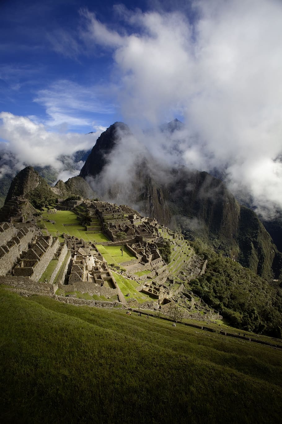 kuno, awan, situs bersejarah, lanskap, gunung, peru, reruntuhan, langit, Amerika Selatan, objek wisata