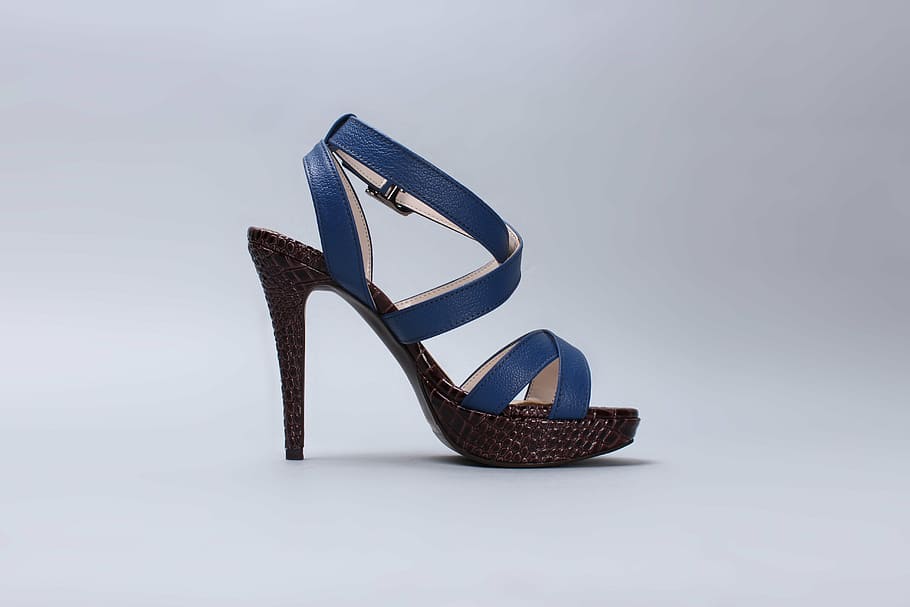 blue, brown, peep-toe slingback stiletto-heeled sandal, sandals, blue shoes, strap, shoe, shoes, killa hill, single object