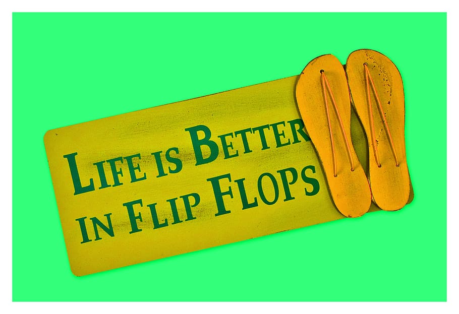flip flops, shield, postcard, live, better, shoes, funny, greeting card, pleasure, happiness