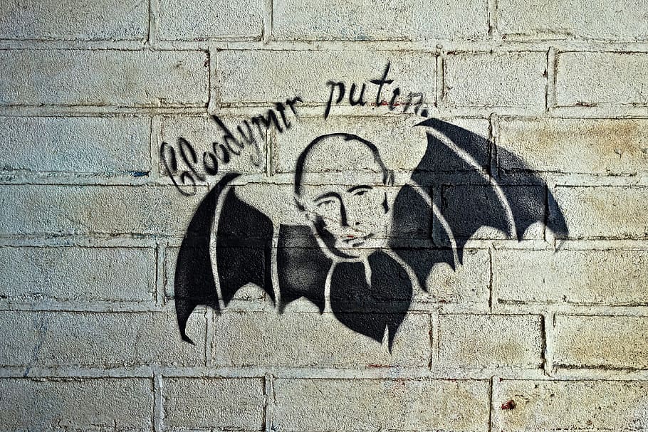 vladimir, putin, bat, wall, graffiti, street art, satire, political, vladimir putin, caricature