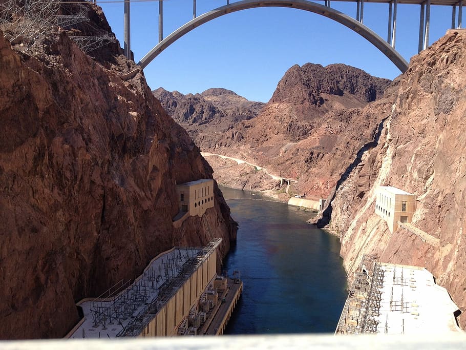 Hoover Damn, River, Bridge, dam, hydroelectric power, arch, mountain, architecture, water, nature