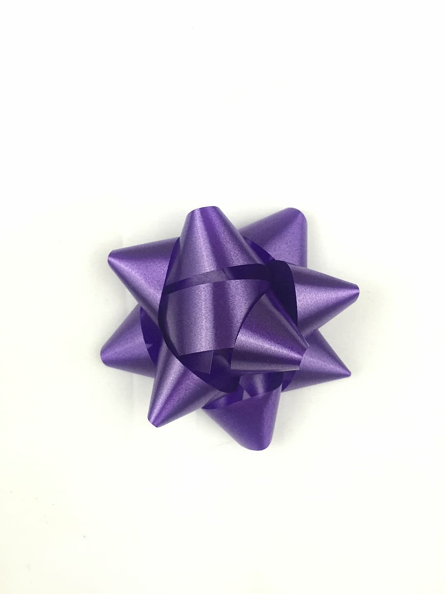 ungu, pita kotak hadiah, busur, sekarang, liburan, hadiah, natal, perayaan, kejutan, paket