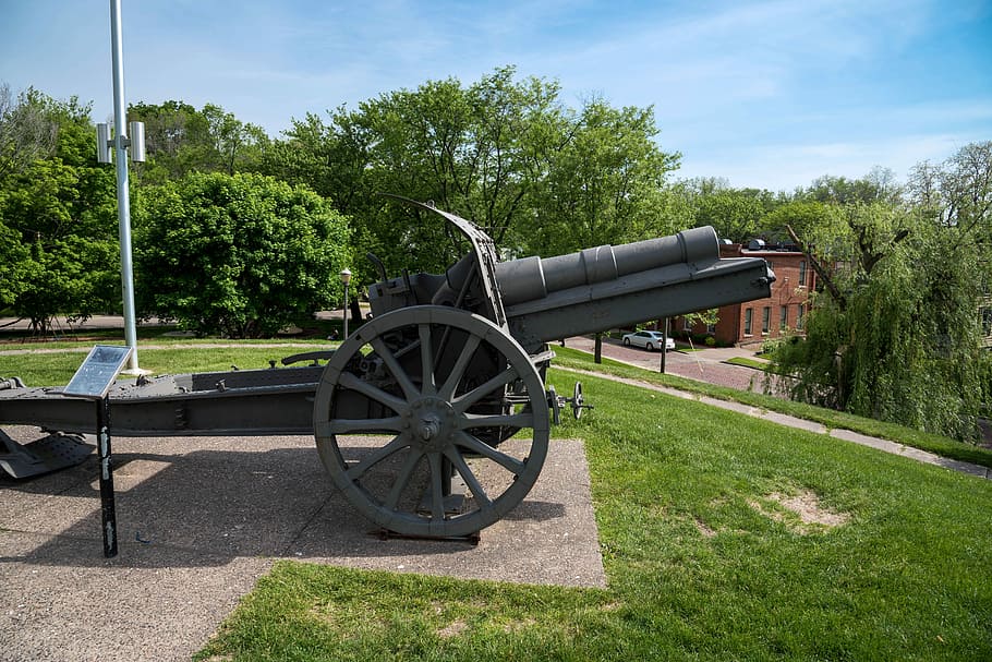 cannon gun, across, river, Cannon, gun, artillery, galena, illinois, public domain, weapon