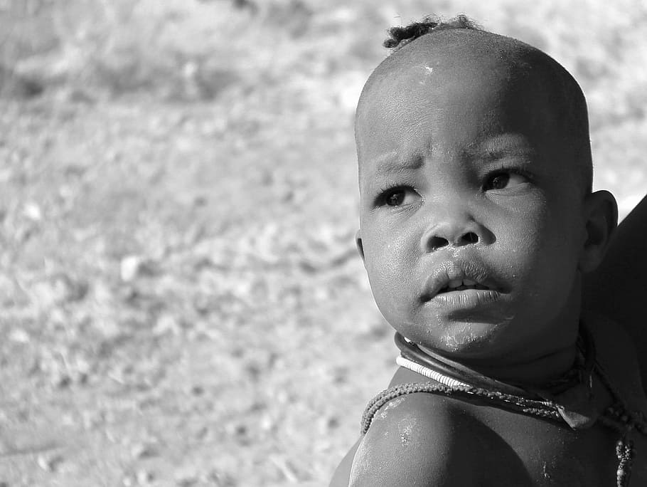 grayscale photo, baby, child, kid, african, traditional, hairstyle, young, boy, afraid