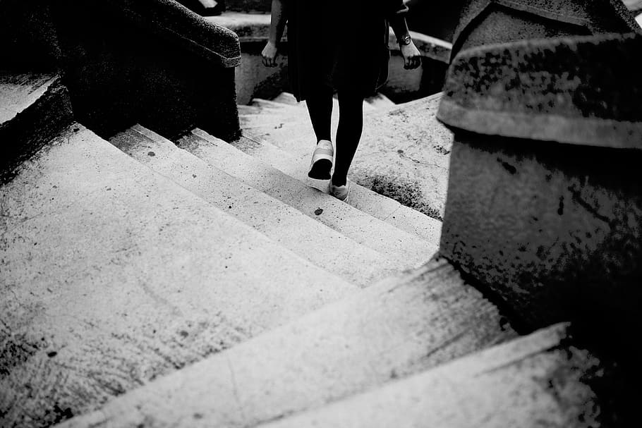 person, walking, staircase, steps, stairs, people, girl, lady, woman, nike