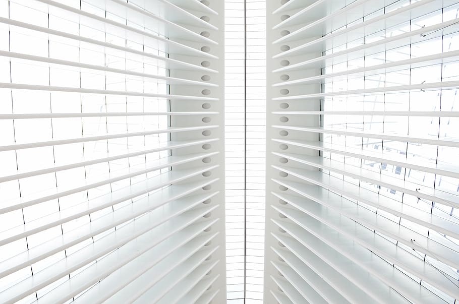 white window blinds, architecture, building, infrastructure, structure, establishment, line, symmetry, white, window