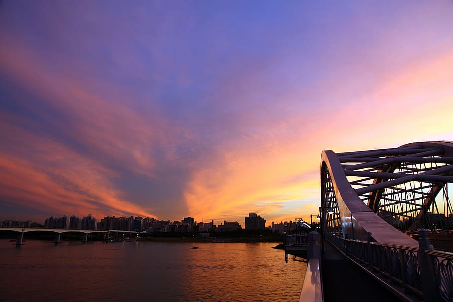 sydney harbour bridge, australia, republic of korea, seoul, han river, glow, landscape, sky, cloud, sunset