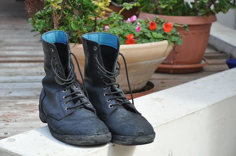 vacation, boots, army, shoes, shoe, plant, potted plant, boot, growth, day