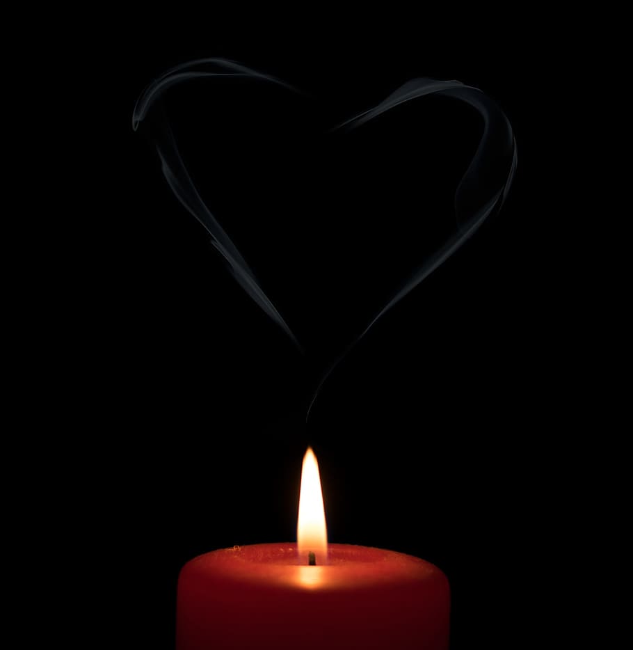 Heart, Candle, Smoke, Fire, Valentine, love, sweet, light, dark, flame
