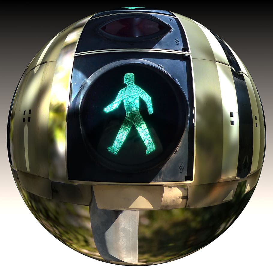 bola, distrik, lampu lalu lintas, pria, pria hijau kecil, hijau, jalan, peringatan, pergi, cepat