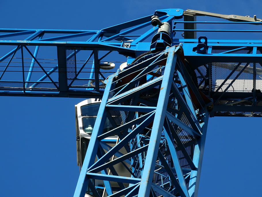 blue, white, crane, sky, daytime, load crane, skyward, in the height, baukran, crane arm
