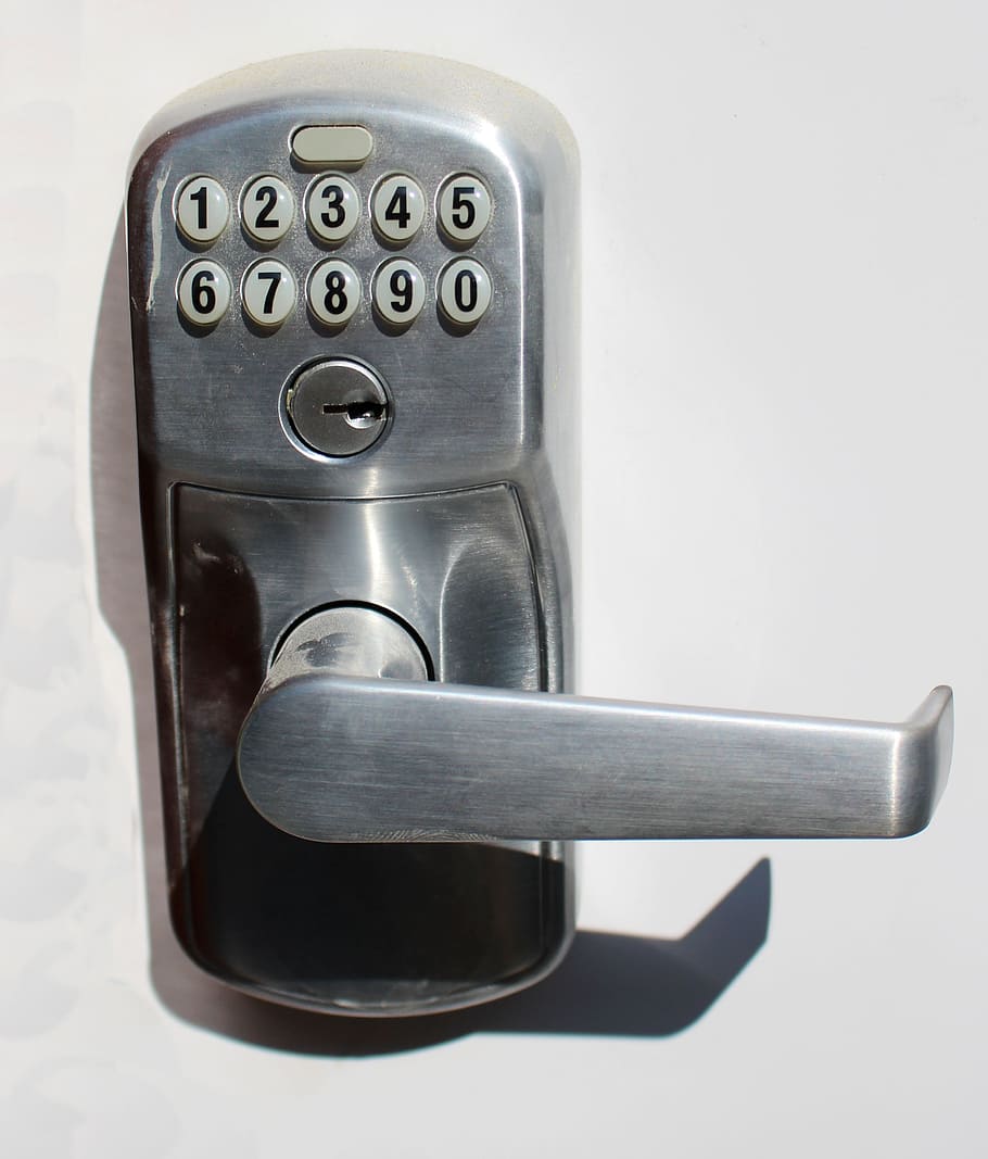 gray, stainless, steel, digital, deadbolt, Lock, Combination, Security, Safety, protection