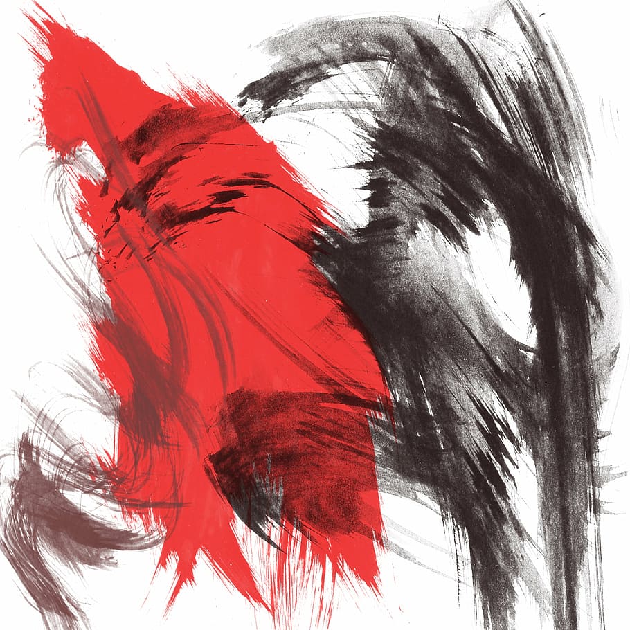 red, black, painting, painted, abstract, background, stucture, paint, brush stroke, ink