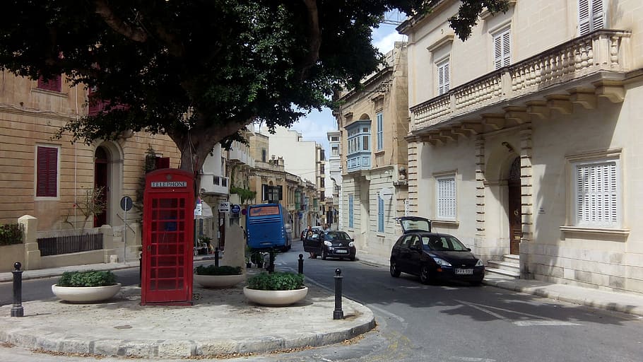 Malta, Phone Box, Phone Booth, British, architecture, built structure, building exterior, car, transportation, street