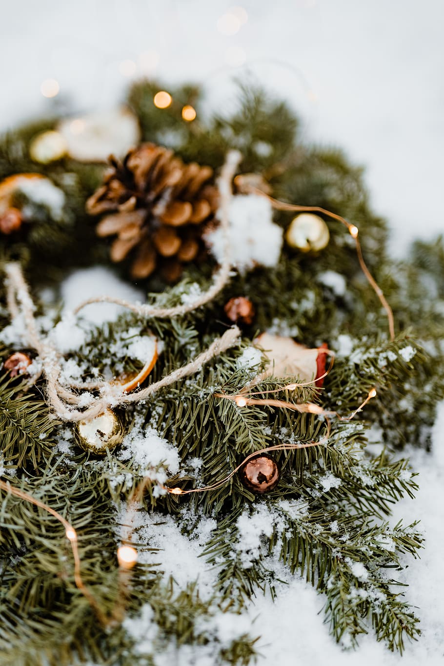 natal, decoração, decorações, dezembro, neve, Inverno, Coroa de flores, árvore, temperatura fria, planta