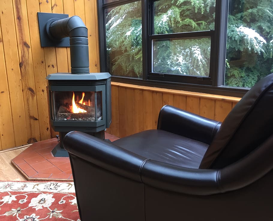 chimenea, sillón, confort, ventana, invierno, cálido y acogedor, interior, sin gente, fuego - fenómeno natural, ardor