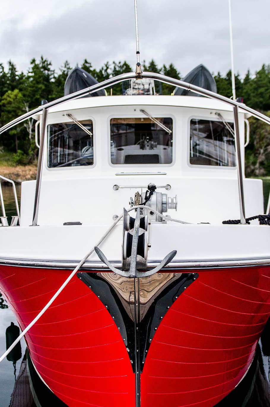 white, red, boat bow, boat, bow, nautical Vessel, yacht, transportation, harbor, luxury