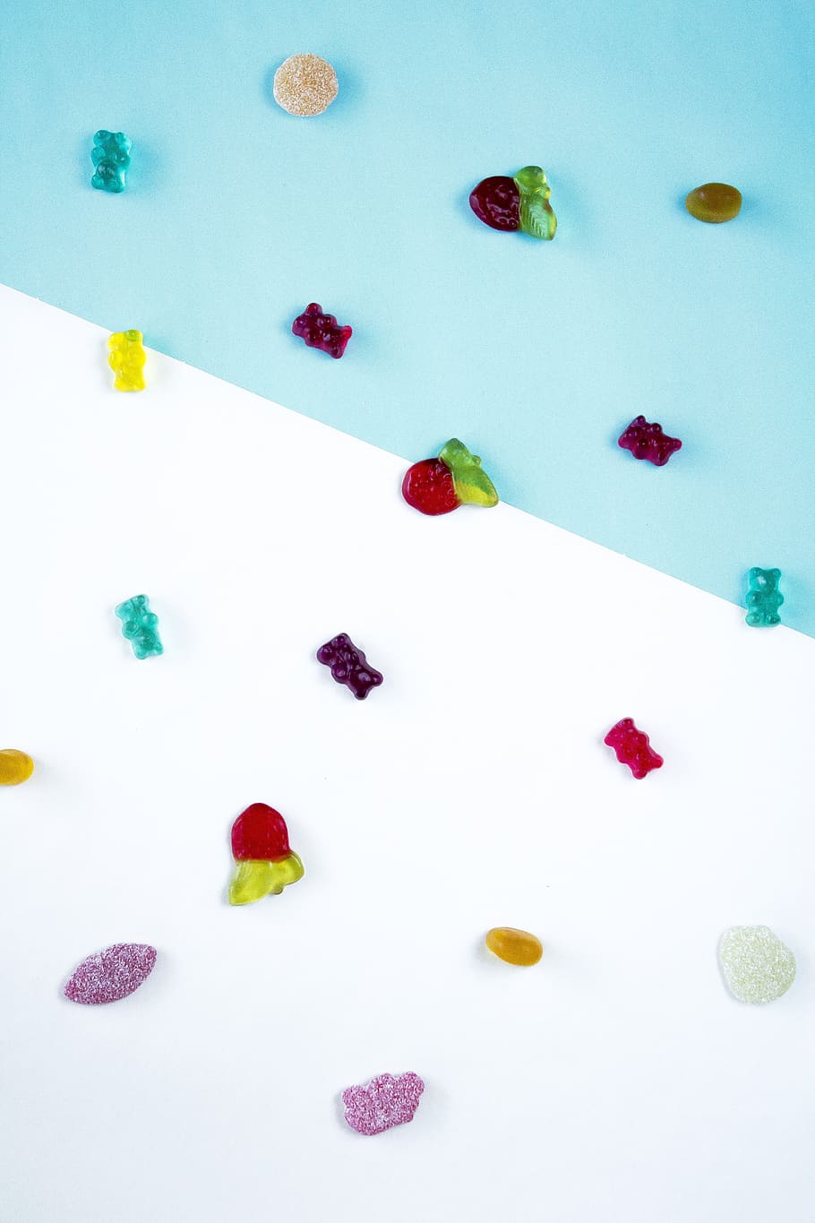 gummy, candy, flat lay, abstract, colorful, fun, yummy, treat, pastel, art