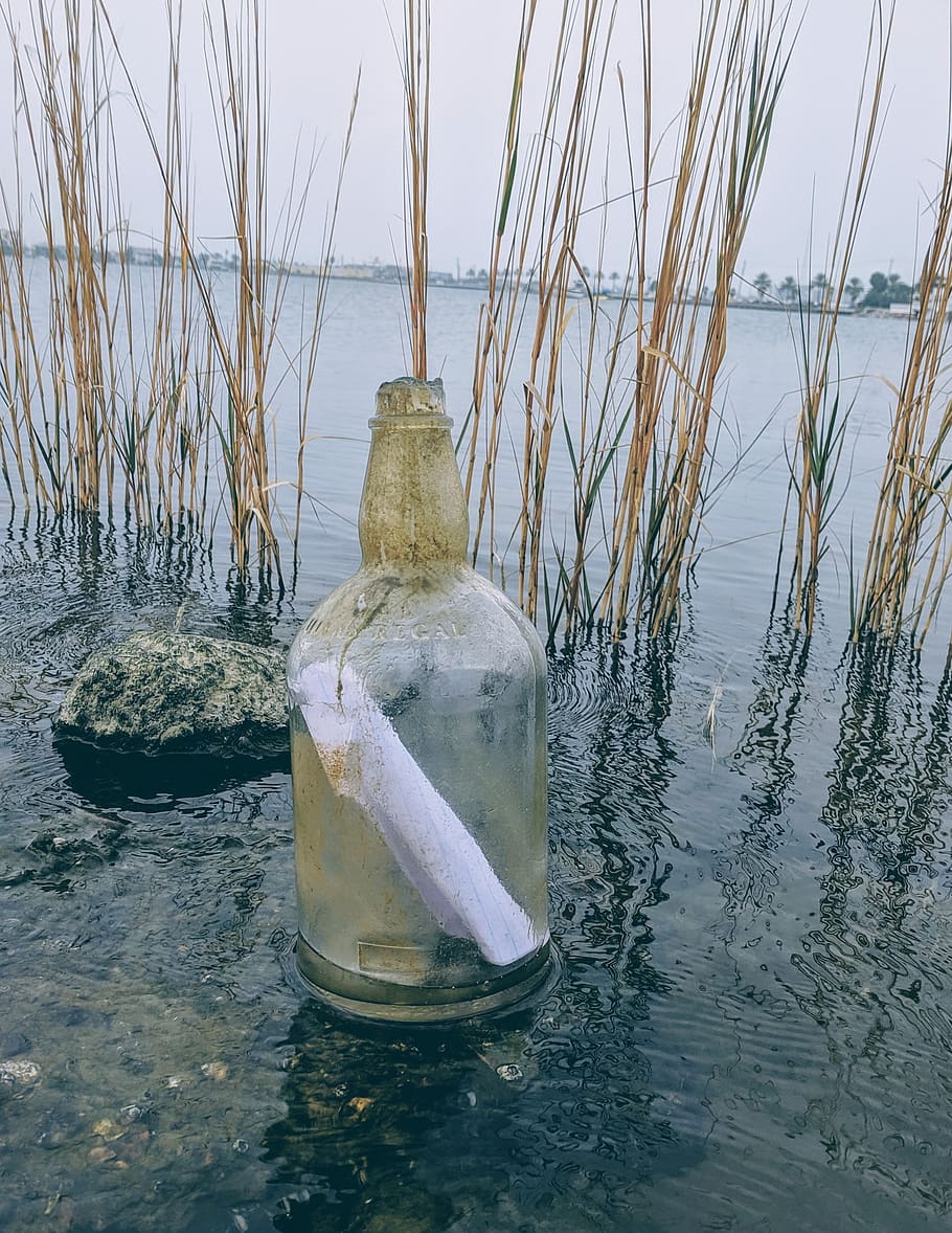 mensaje en una botella, océano, bahía, botella de vidrio, mensaje de botella, mito, fantasía, agua, mar, naturaleza
