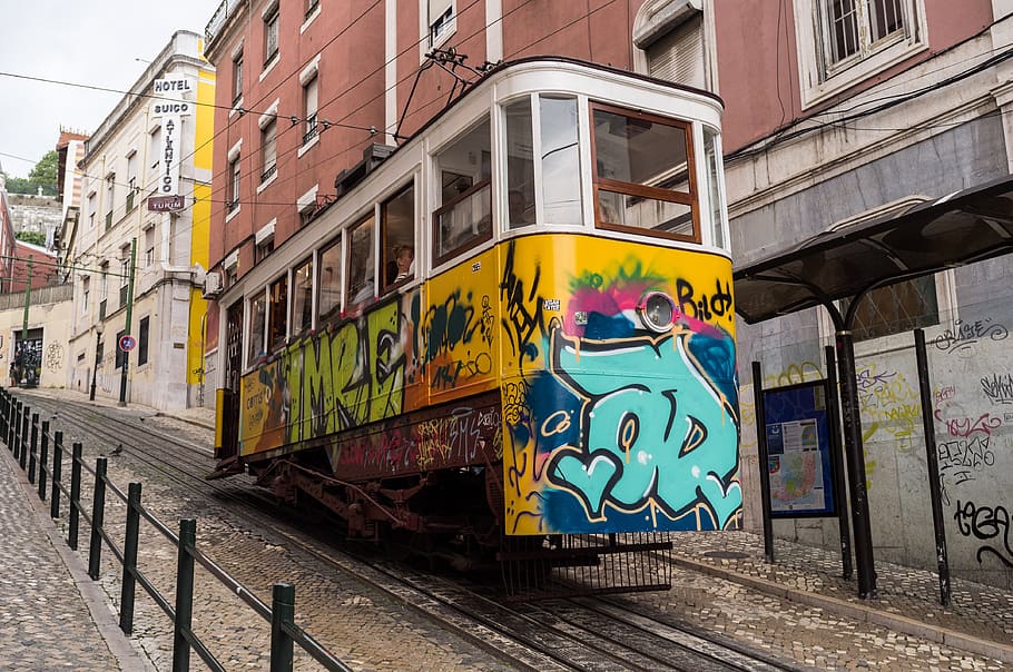 tram, lisboa, steep, cart, europe, tramway, tourism, portuguese, tramcar, streetcar