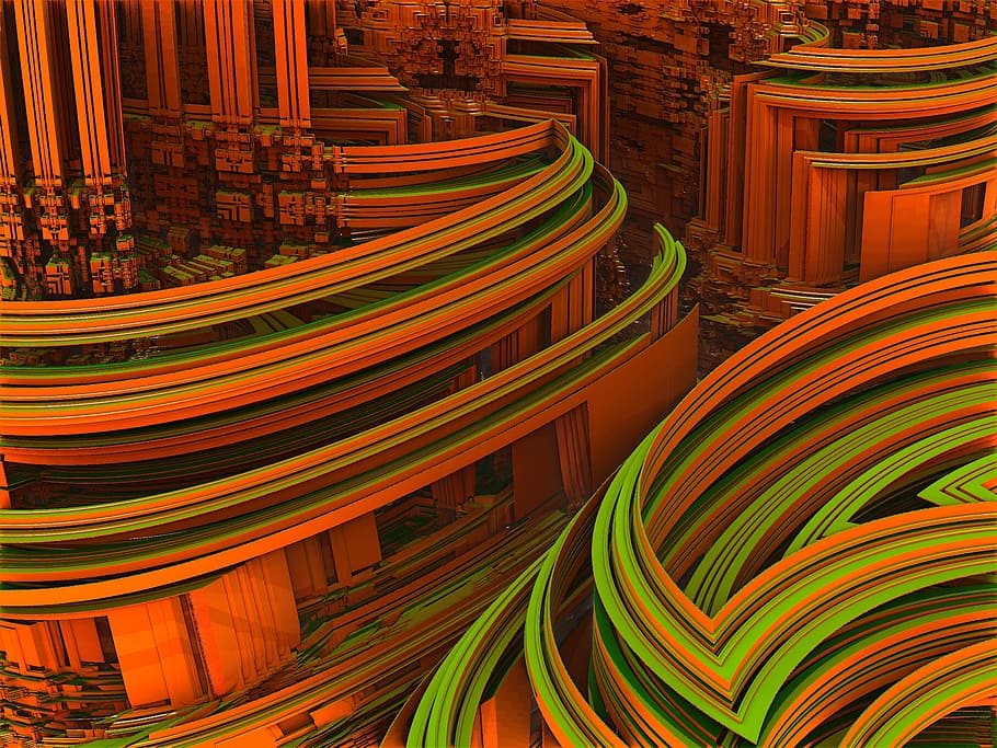orange, green, abstract, wallpaper, Science Fiction, Technology, Futuristic, science fiction, technology, 3d, architecture