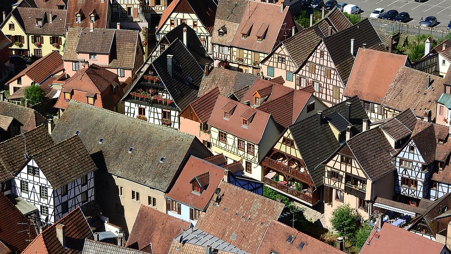 kaysersberg, alsace, france, village, historical houses, half-timbered house, romance, building exterior, architecture, built structure