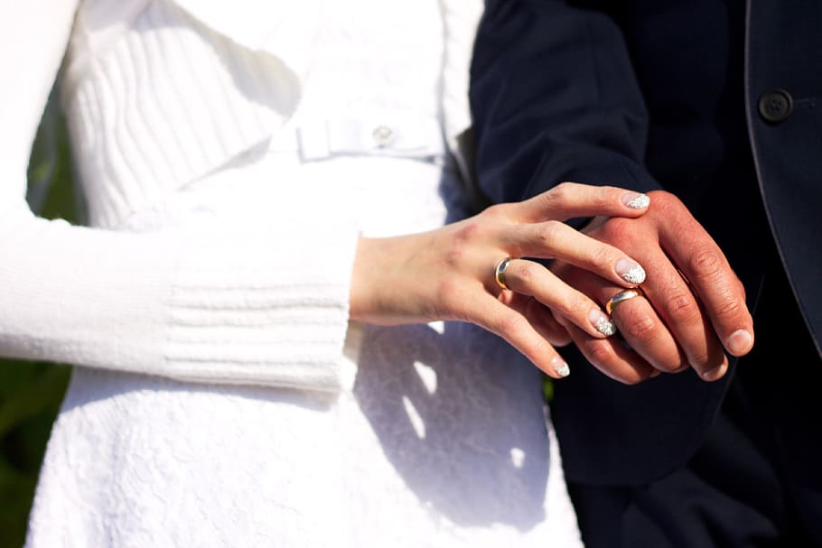 manos, manicura, anillo, boda, dedos, Mano, mano humana, parte del cuerpo humano, sección media, mujeres