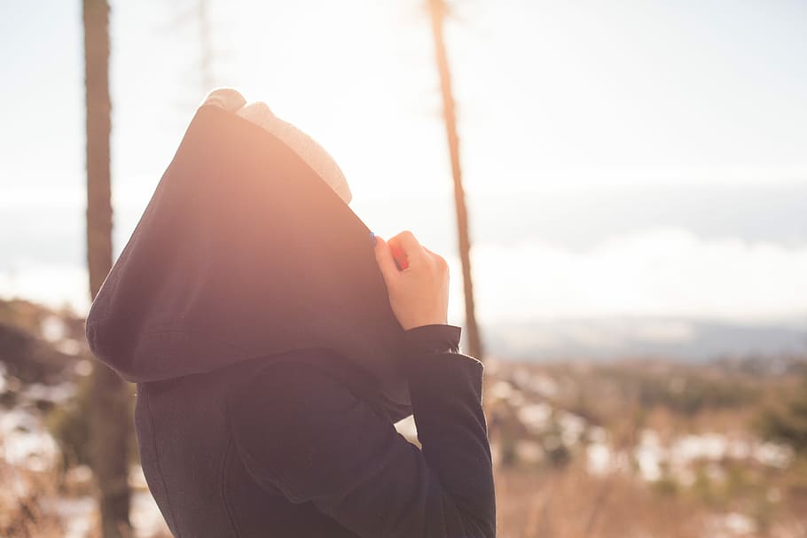 sun, Girl, Hood, under the Sun, coat, hooded, hoodie, nature, room for text, sunlights