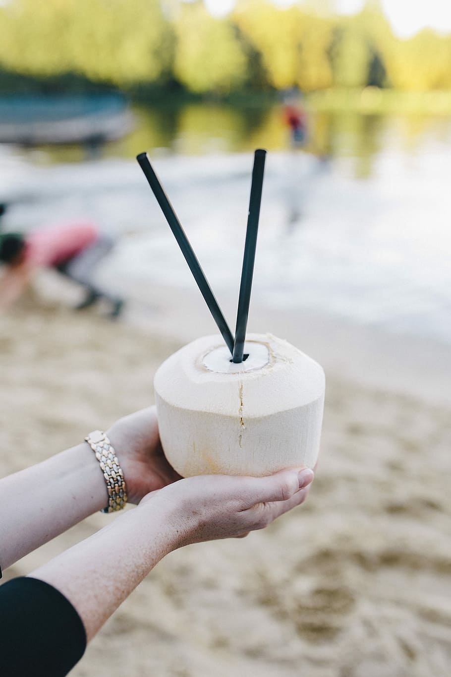 holding, fresh, coconut, Female, summer, fruit, holidays, vacations, fresh coconut, coconut water