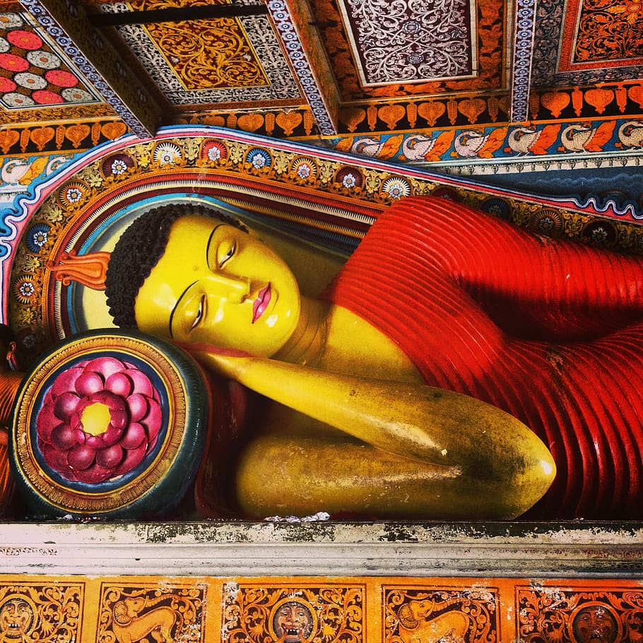 Buda reclinado, Sri Lanka, buda, religião, budismo, ouro, dourado, templo, antiga, adoração
