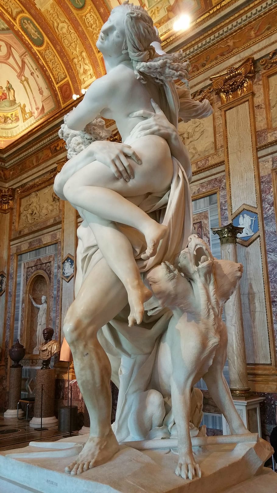 man, carrying, woman, cerberus statue, bernini, galleria, rome, borghese, museum, statue
