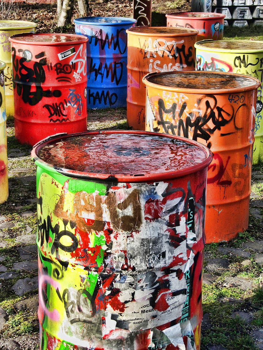 Tons, Colorful, Container, Painting, Art, sprayer, leipzig, plagwitz, food and drink, can