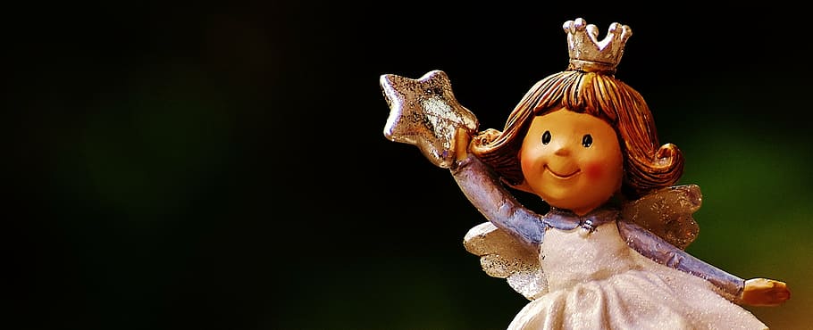 malaikat gadis, memegang, bintang figurine, closeup, foto, schutzengelchen, spanduk, malaikat, natal, tokoh