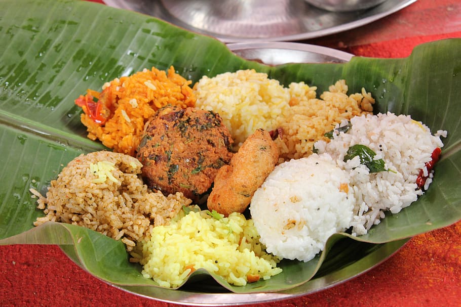 folha de bananeira, comida indiana, comida tamil, tradicional, prato, simples, comida, comida e bebida, arroz - alimento básico, pronto para comer