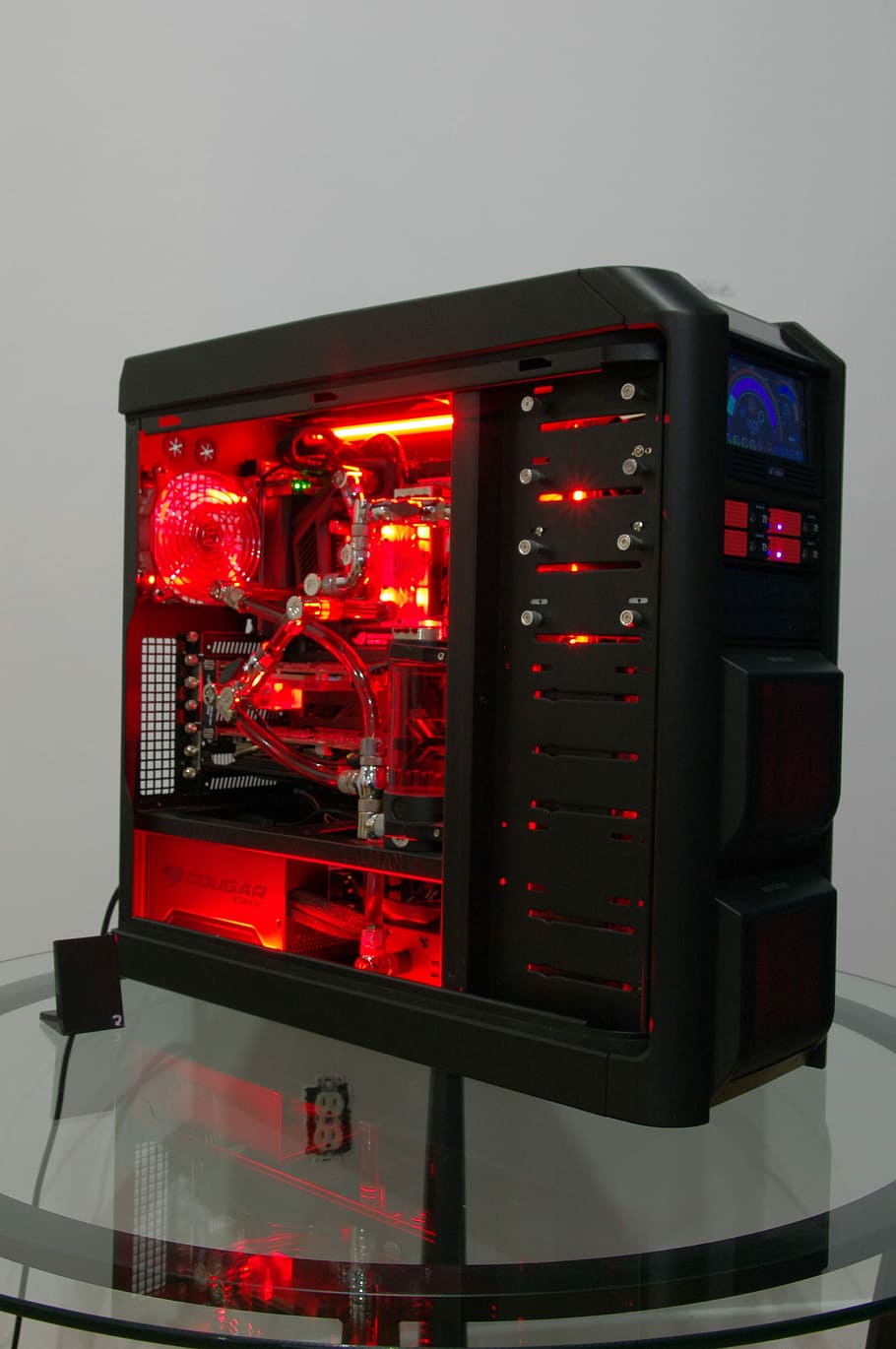 Computer, Watercooled, Gaming, red, industry, indoors, illuminated, technology, equipment, communication