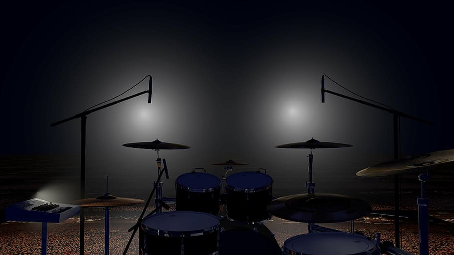 drum, set, dark, room, drums, live, music, stage - performance space, illuminated, arts culture and entertainment