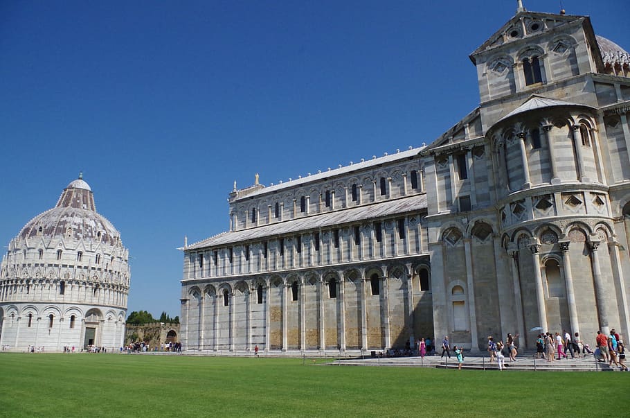 Pisa, Itália, Inclinando-se, Torre, basílica, igreja, arquitetura, destinos de viagem, exterior do edifício, grama