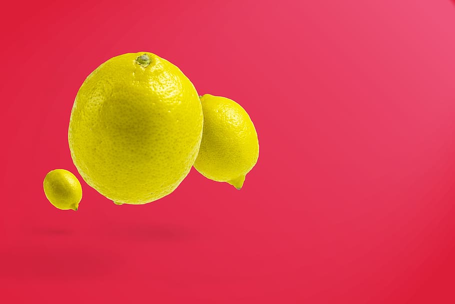 lemon, isolated lemon, floating lemon, fruit, food, studio shot, food and drink, colored background, healthy eating, citrus fruit