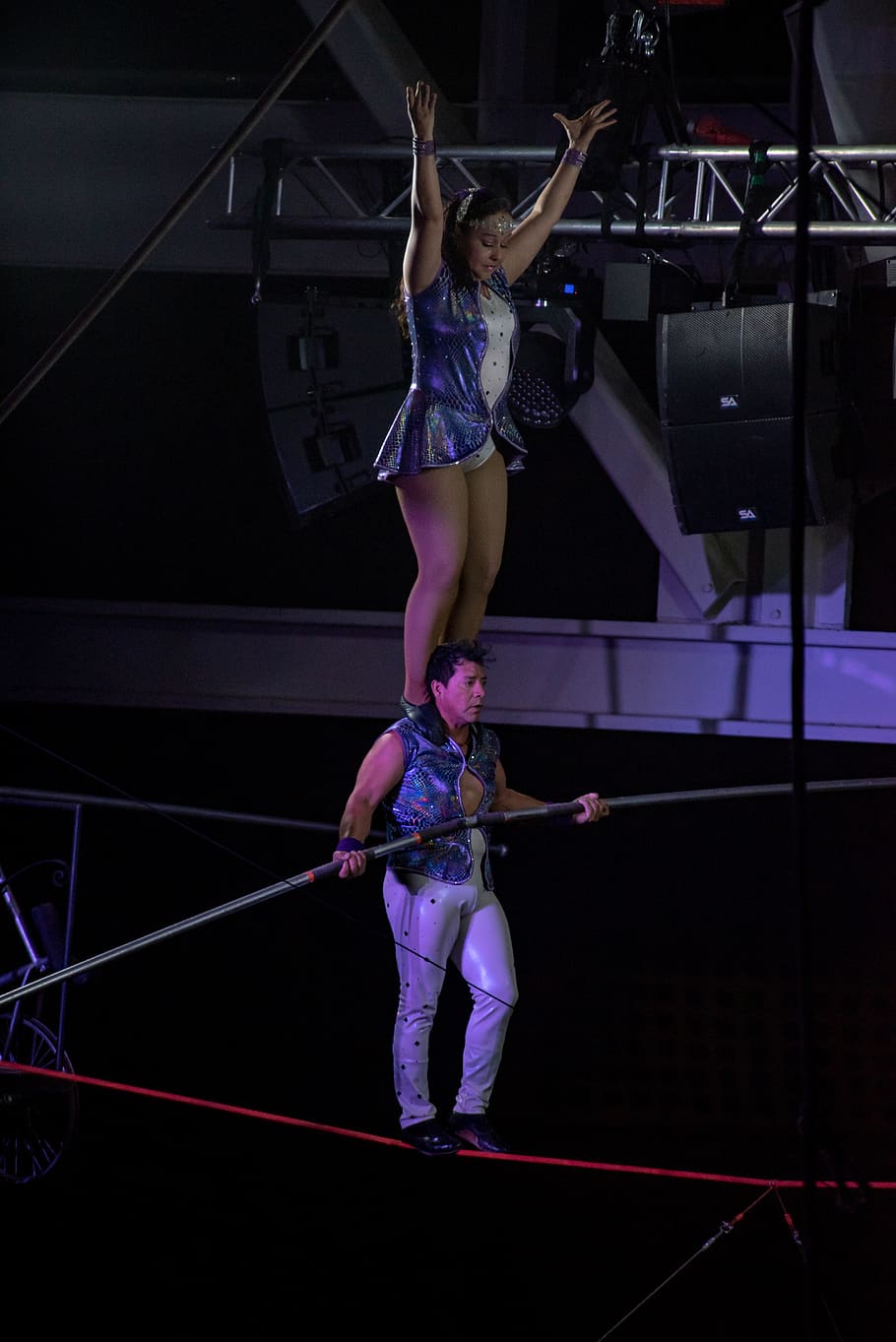circus, shirners, tight, rope, balance, full length, real people, standing, one person, indoors