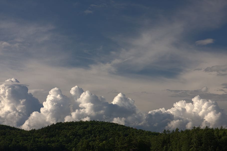clouds, mountains, landscape, sky, nature, outdoors, summer, scenic, rural, trees